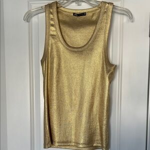 Zara Gold Metallic Ribbed Sleeveless Top Size Small